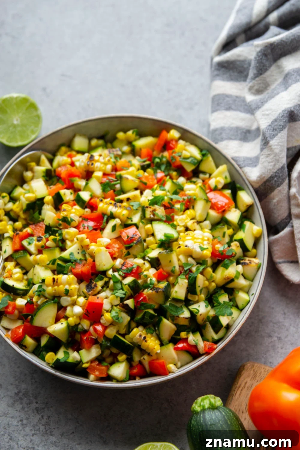 Close-up of fresh Sweet Corn Mexican Salad ingredients