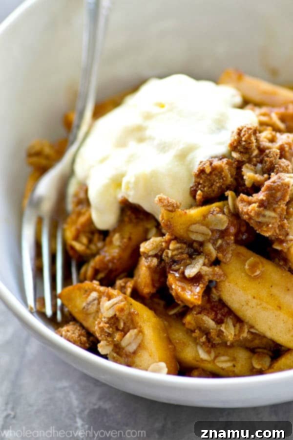 Apple Crisp with Peanut Butter Oat Topping 4 Ingredients for peanut butter apple crisp including sliced apples and streusel topping