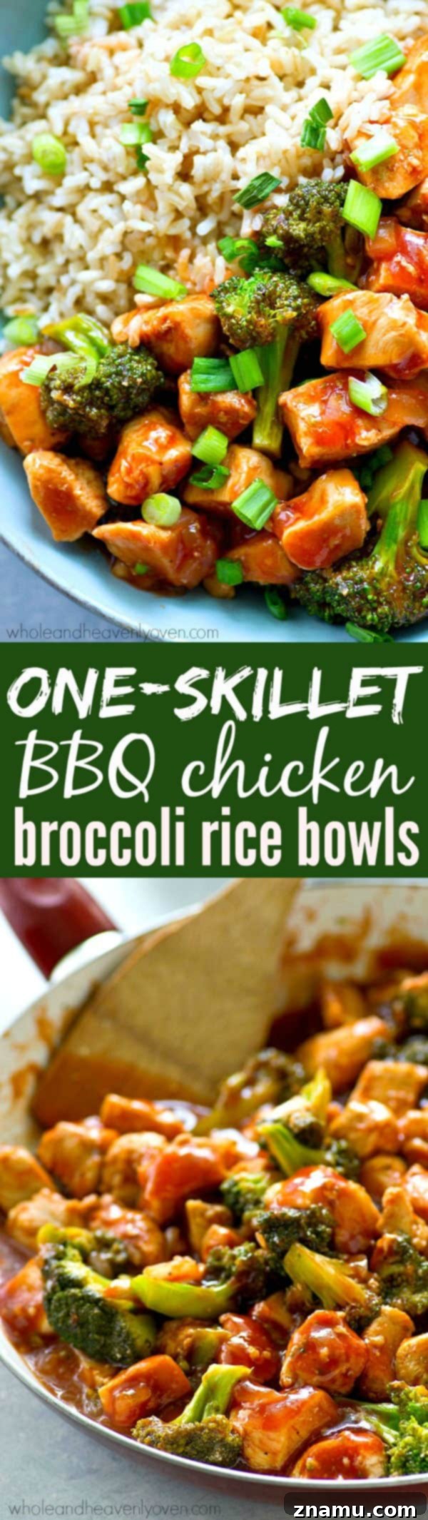 BBQ Chicken and Broccoli Rice Skillet 8 A vibrant and appetizing plate of one-skillet BBQ chicken and broccoli rice bowls