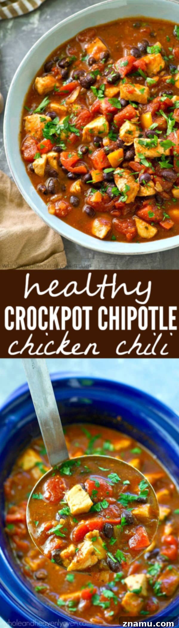 Smoky Hearty Slow Cooker Chipotle Chicken Chili 8 A vibrant and appealing photo of a large pot of chipotle chicken chili, brimming with colorful ingredients and ready to serve.