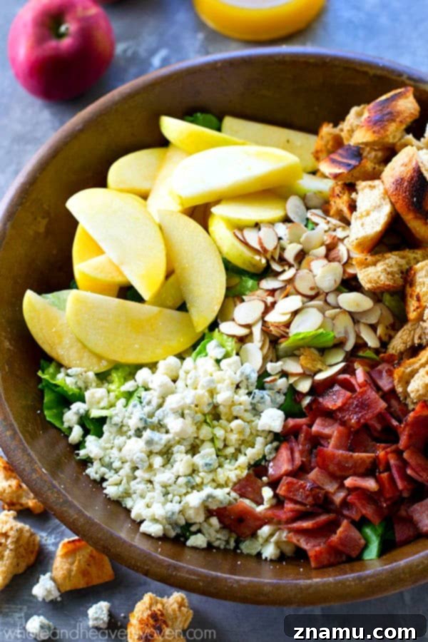 Vibrant Apple Almond Blue Cheese Salad with Zesty Cider Dressing 6 A complete weeknight meal featuring a Barber Foods stuffed chicken breast paired with the fall-style apple salad