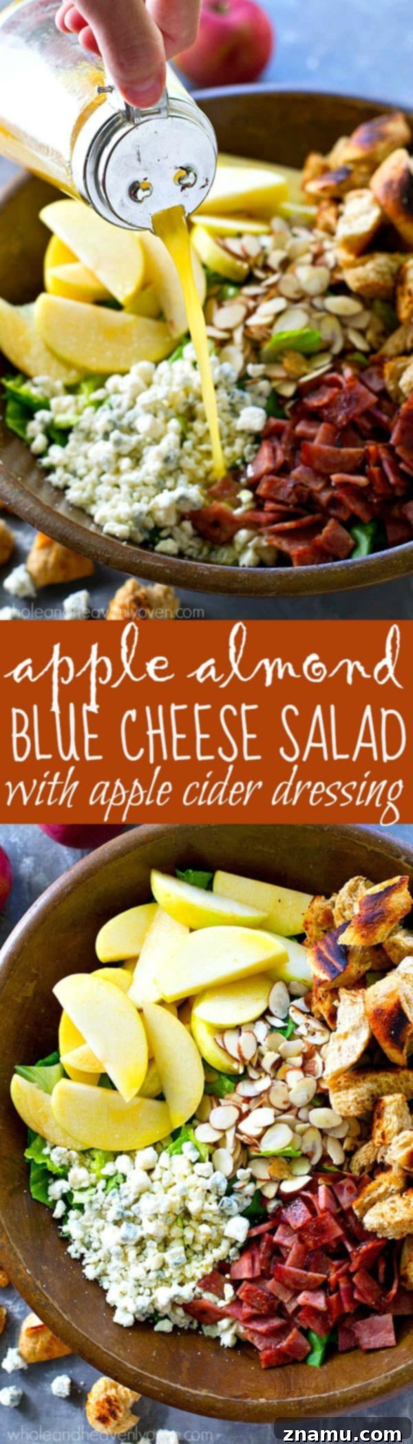 Vibrant Apple Almond Blue Cheese Salad with Zesty Cider Dressing 9 An overhead shot of the full fall-style apple salad, beautifully plated