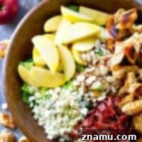 Vibrant Apple Almond Blue Cheese Salad with Zesty Cider Dressing 10 A vibrant fall-style apple salad with apples, nuts, bacon, blue cheese, and apple cider dressing