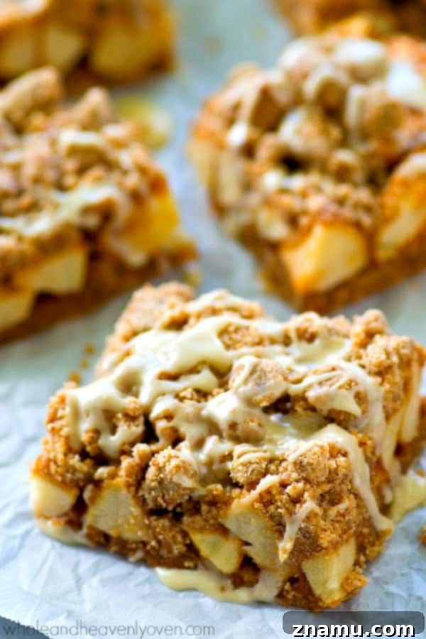 Apple Streusel Bars with Vanilla Glaze 3 Close-up of the delicious layers of Glazed Apple Pie Crumb Bars