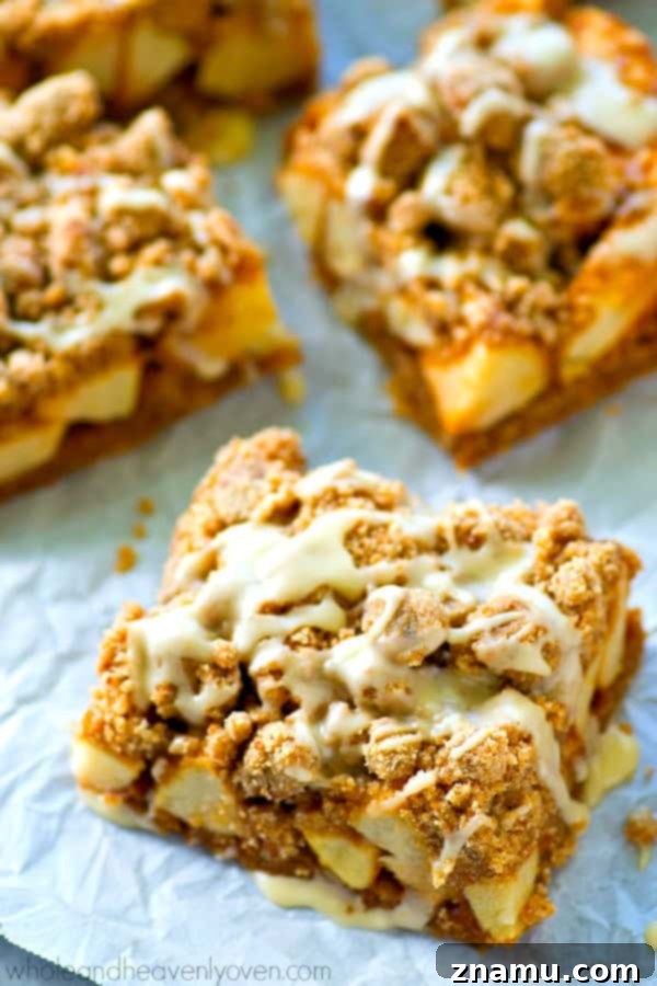 Apple Streusel Bars with Vanilla Glaze 5 Overhead shot of a platter of Glazed Apple Pie Crumb Bars, ready to serve