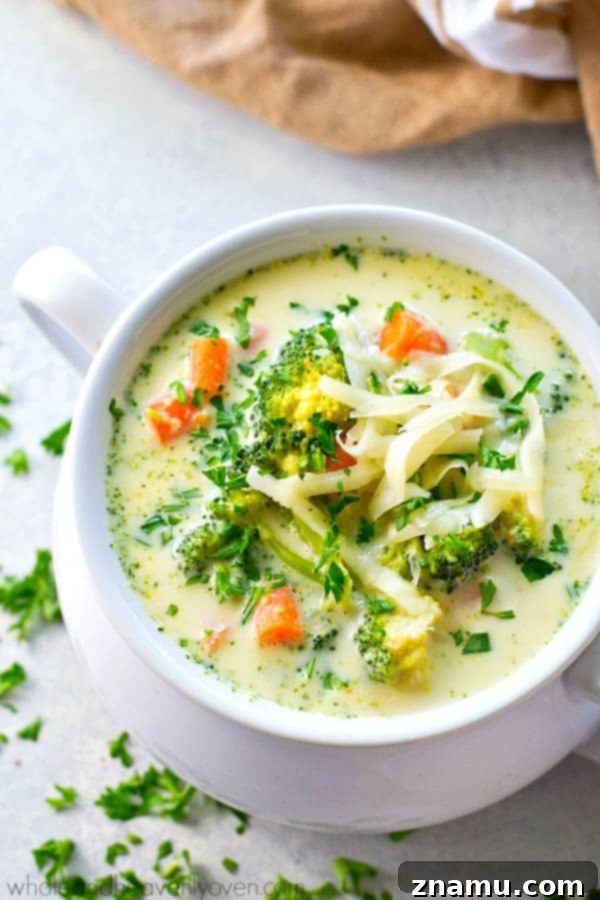 Wholesome Slow Cooker Broccoli Cheddar Soup 2 Lighter Crockpot Broccoli Cheese Soup, a Panera copycat recipe that's easy to make in your slow cooker and lighter on calories.