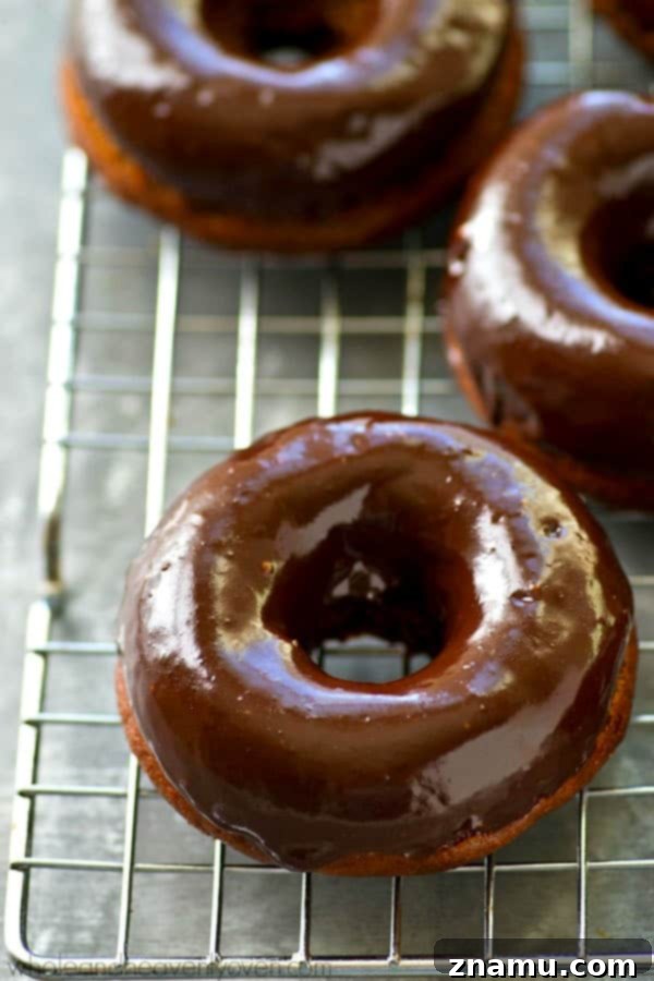 Glazed Mocha Banana Baked Delights 2 Deliciously moist mocha banana baked donut topped with chocolate espresso glaze