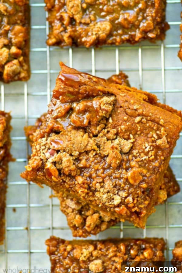 Spiced Pumpkin Caramel Crumble Bars 2 Caramel-glazed pumpkin pie crumb bars, a perfect fall dessert