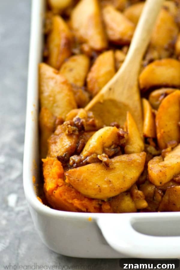Caramel Apple Sweet Potato Delight 7 Sweet potato casserole gets an incredible makeover with this SUPER-easy version that features tons of tender caramelized apples piled on top.---Everyone will want seconds of this winner casserole!