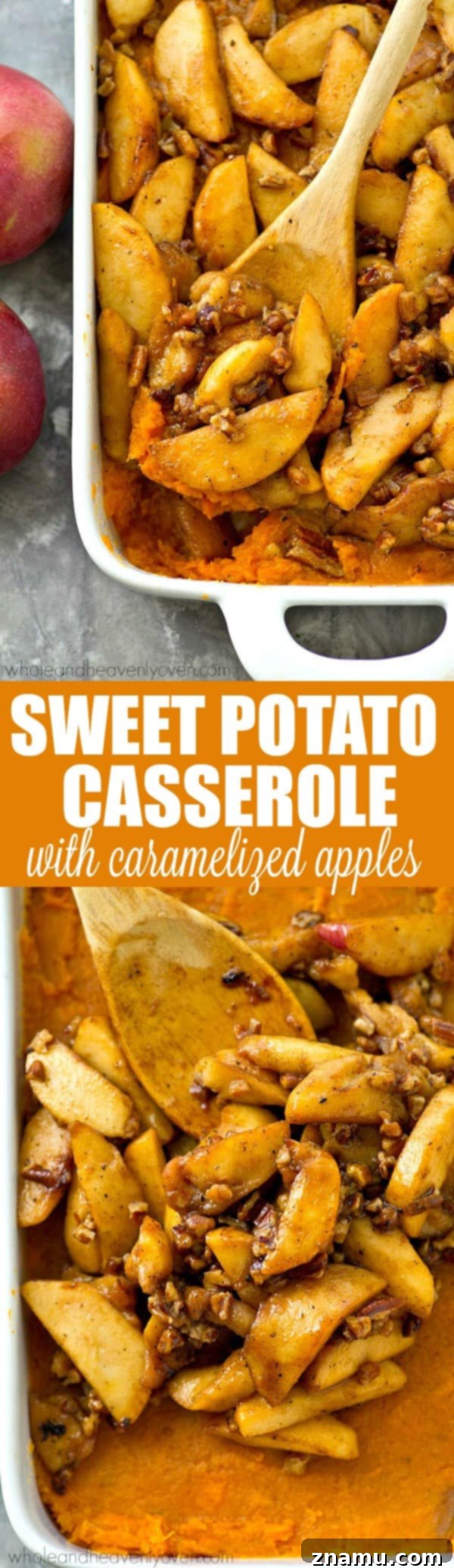 Caramel Apple Sweet Potato Delight 8 Sweet potato casserole gets an incredible makeover with this SUPER-easy version that features tons of tender caramelized apples piled on top.---Everyone will want seconds of this winner casserole!