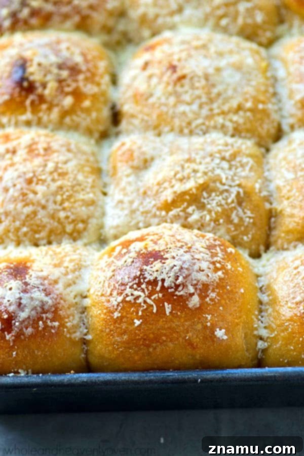 Golden Garlic Parmesan Potato Buns 6 Fluffy mashed potatoes and lots of flavorful roasted garlic and Parmesan cheese give these pretty dinner rolls the most unmatchable fluffy texture and incredible flavor!