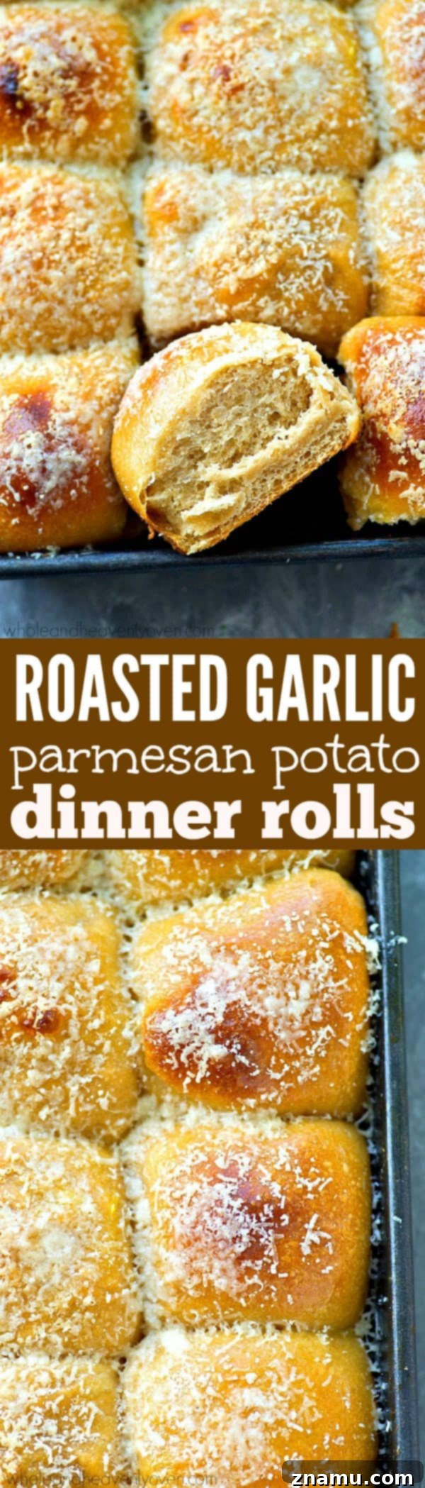 Golden Garlic Parmesan Potato Buns 8 Fluffy mashed potatoes and lots of flavorful roasted garlic and Parmesan cheese give these pretty dinner rolls the most unmatchable fluffy texture and incredible flavor!