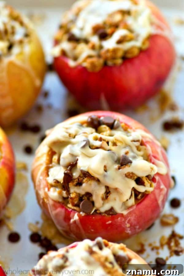 Chocolate Chip Iced Oatmeal Baked Apples 2 Delicious Iced Oatmeal Chocolate Chip Cookie Baked Apple, a perfect fall dessert.