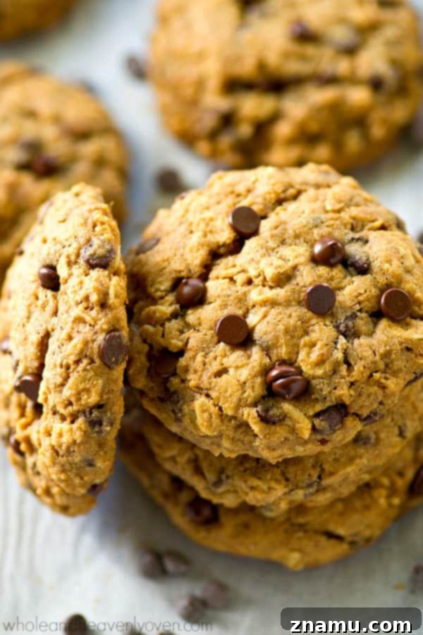 Chocolate Chip Iced Oatmeal Baked Apples 10 A stack of the world's best oatmeal chocolate chip cookies, soft and chewy, for a delightful sweet treat.