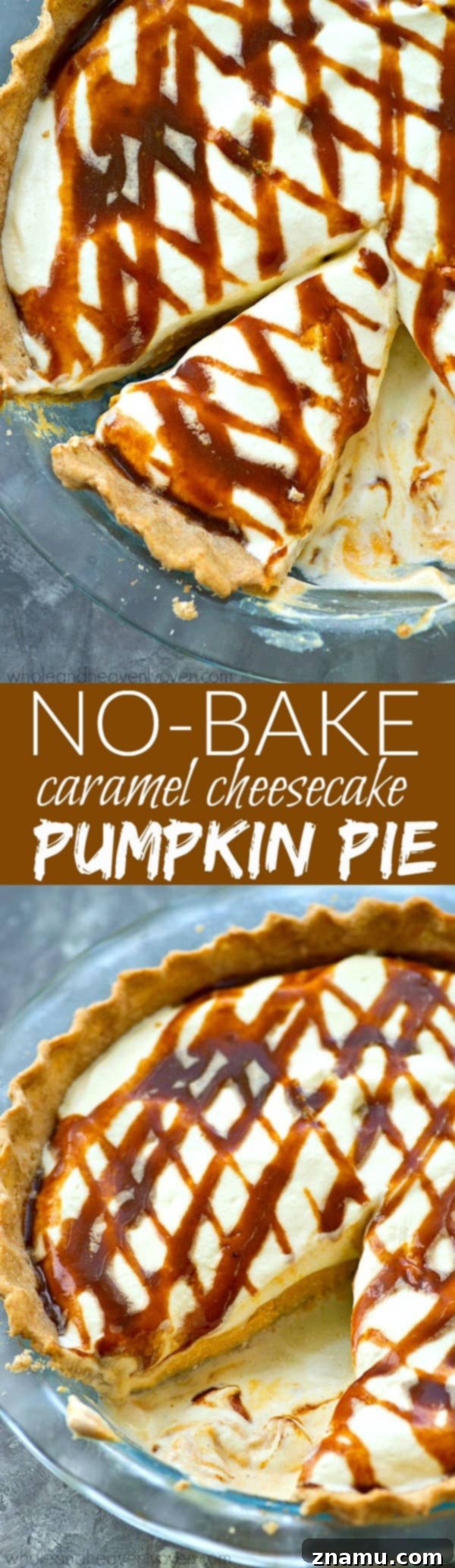 Decadent No-Bake Caramel Pumpkin Cheesecake 8 Multiple slices of No-Bake Caramel Cheesecake Pumpkin Pie on a serving platter, ready for guests