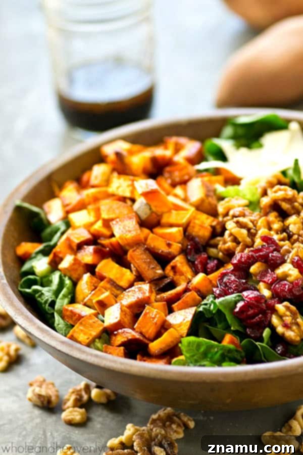 Maple Drizzled Moroccan Sweet Potato Salad with Candied Walnuts 5 This fall harvest salad is piled high with spiced roasted sweet potatoes, sweet candied walnuts, and tossed in a tangy maple dressing for a gorgeous Thanksgiving salad you won't be able to get enough of!