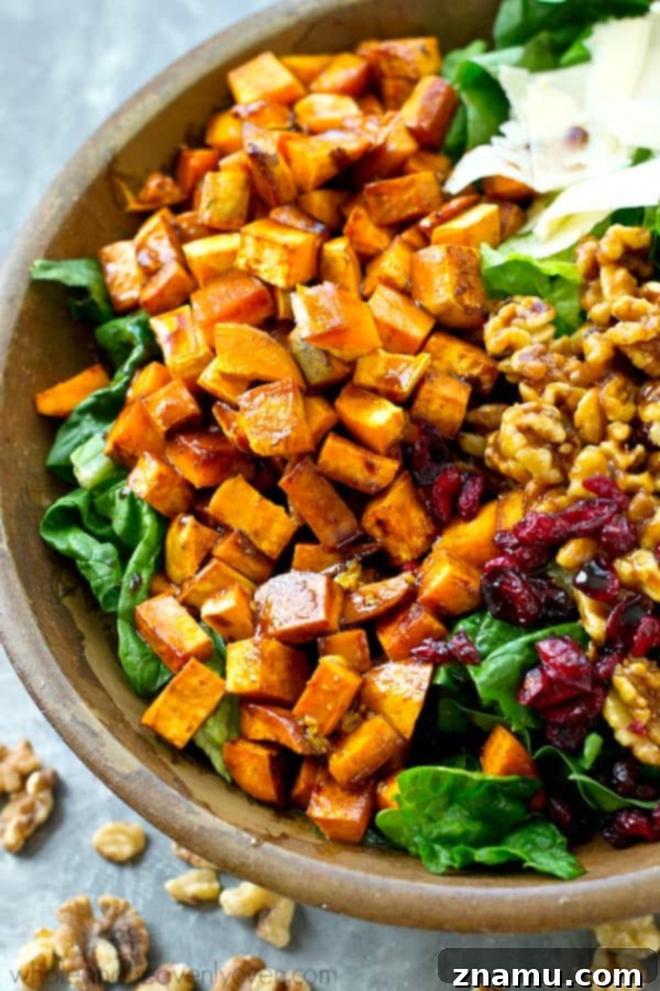 Maple Drizzled Moroccan Sweet Potato Salad with Candied Walnuts 7 This fall harvest salad is piled high with spiced roasted sweet potatoes, sweet candied walnuts, and tossed in a tangy maple dressing for a gorgeous Thanksgiving salad you won't be able to get enough of!