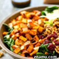 Maple Drizzled Moroccan Sweet Potato Salad with Candied Walnuts 9 This fall harvest salad is piled high with spiced roasted sweet potatoes, sweet candied walnuts, and tossed in a tangy maple dressing for a gorgeous Thanksgiving salad you won't be able to get enough of!