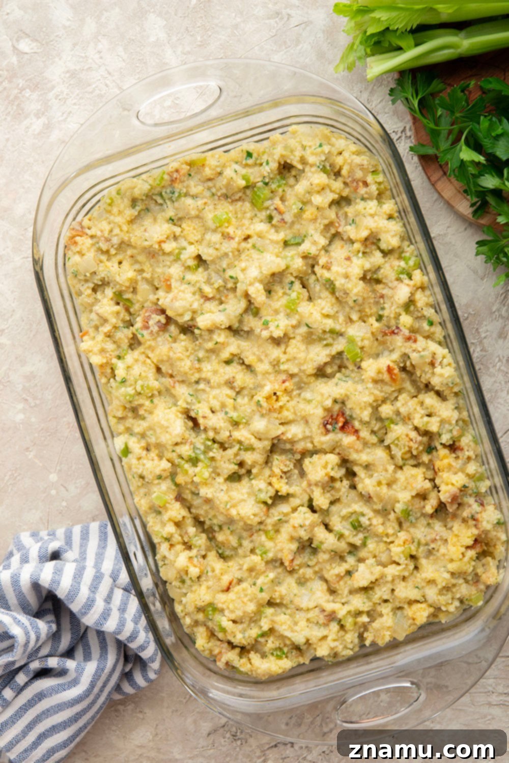 Family Favorite Cornbread Dressing 3 My mom's recipe for cornbread stuffing is an essential side dish on our Thanksgiving table and you'll soon see why it's the best ever! Super moist and flavorful and the perfect accompaniment to any turkey dinner.