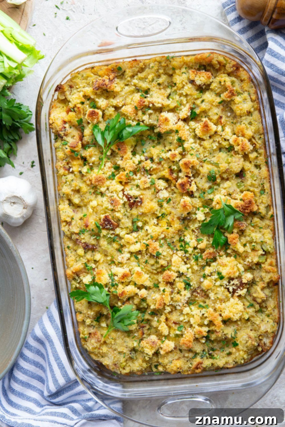 Family Favorite Cornbread Dressing 4 My mom's recipe for cornbread stuffing is an essential side dish on our Thanksgiving table and you'll soon see why it's the best ever! Super moist and flavorful and the perfect accompaniment to any turkey dinner.