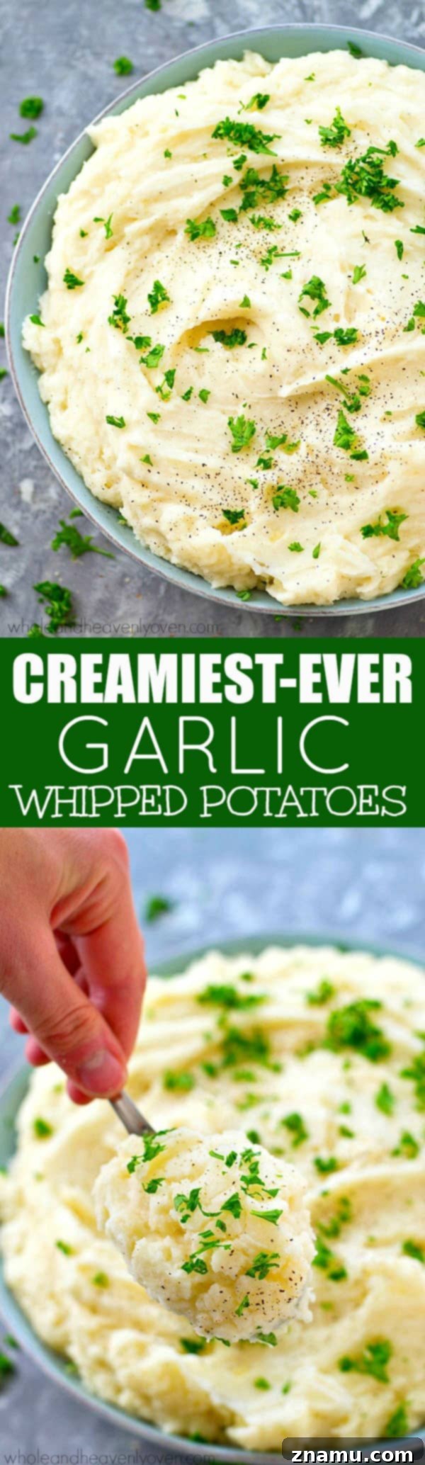 The Ultimate Creamy Garlic Whipped Potatoes 8 A visually stunning close-up of creamy mashed potatoes, showing their smooth, almost liquid-like texture, suggesting ultimate comfort food.