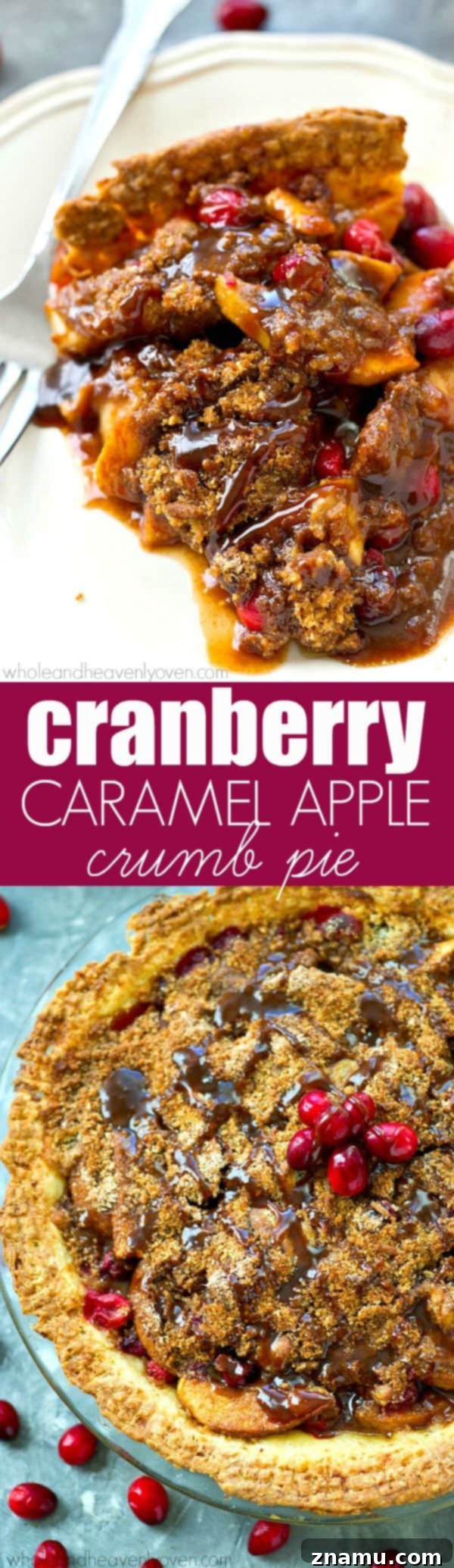 Golden Caramel Apple Cranberry Crumble 8 Full view of a complete Cranberry Caramel Apple Crumb Pie, a stunning centerpiece for any holiday meal