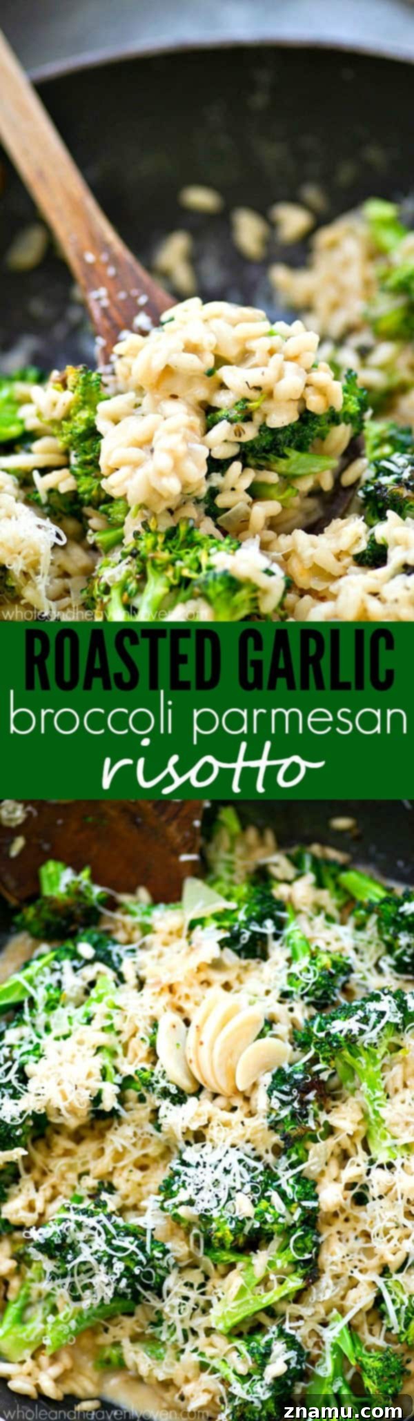 Comforting Roasted Garlic Broccoli Parmesan Risotto 8 Overhead shot of Roasted Garlic Broccoli Parmesan Risotto, freshly cooked