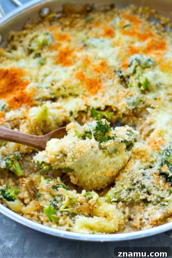 Flavorful caramelized onions and lots of tender broccoli come together in this one-pot cheesy rice skillet that's SUPER easy to throw together and even your pickiest eaters will love it!