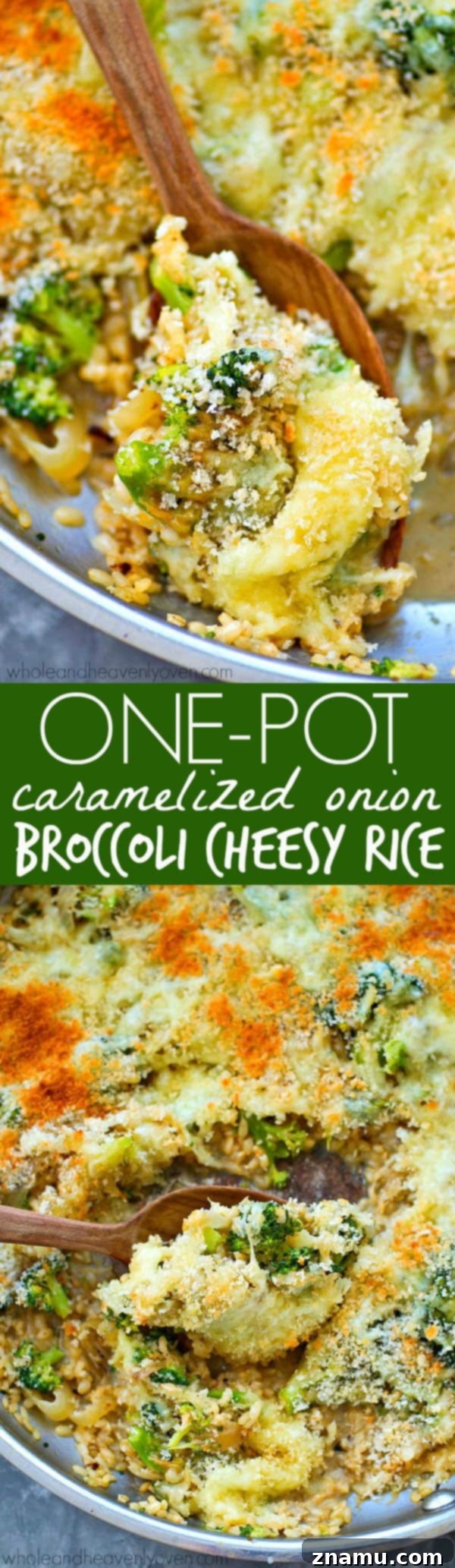 Flavorful caramelized onions and lots of tender broccoli come together in this one-pot cheesy rice skillet that's SUPER easy to throw together and even your pickiest eaters will love it!