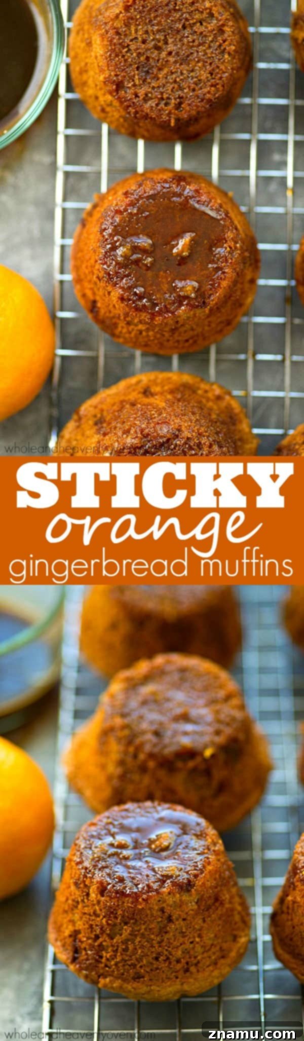 Zingy Sticky Orange Gingerbread Muffins 8 A stack of sticky orange gingerbread muffins, piled high for a festive breakfast spread.