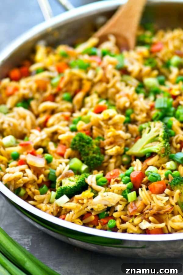 Vibrant Veggie Orzo Skillet 5 Delicious and vibrant fried orzo skillet, a healthy alternative to fried rice.