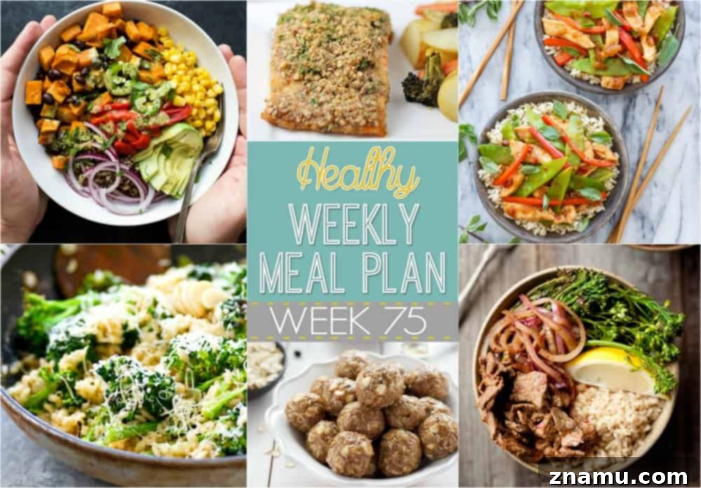 Week 75 Wellness: Your Healthy Meal Blueprint 2 Effortlessly plan a nutritious weekly meal from energizing breakfasts to delightful midnight snacks, featuring healthy recipes from top food bloggers.