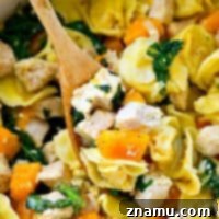Cozy Chicken Tortellini Skillet with Butternut Squash and Kale 8 Packed with cheese tortellini, chicken, and lots of butternut squash and fresh kale, this healthier tortellini skillet is an entire easy dinner-in-one that your family won't be able to get enough of!