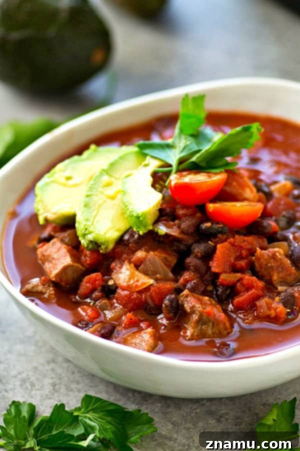Slow-Cooked Smoky Chipotle Steak Chili 5 Let your crockpot make your game-day chili for you! This flavorful steak chili is unbelievably cozy and the beef is fall-apart tender.---Only 10 minutes prep time, then your crockpot does all the work!