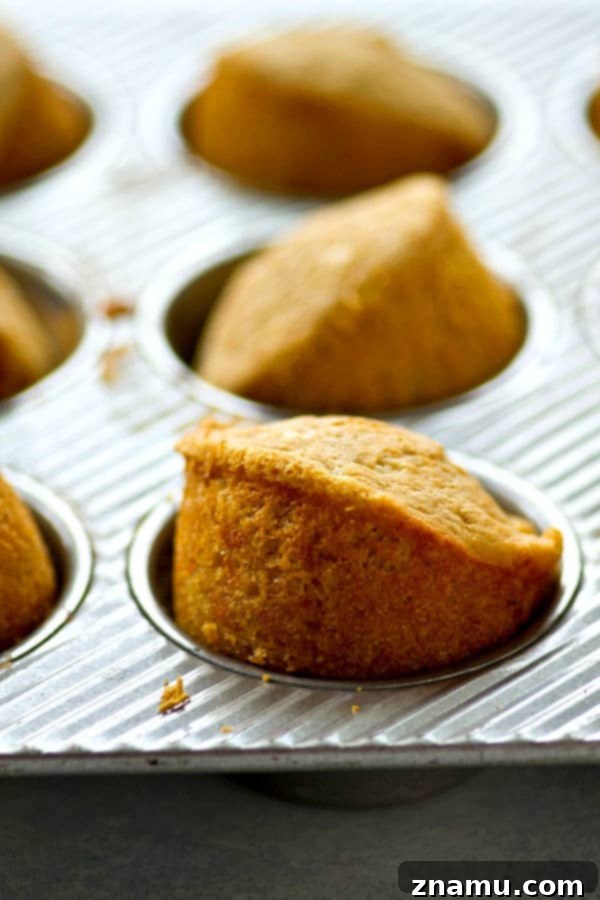 Whisk-and-Bake Beer Cheese Muffins 5 Baked cheddar beer muffins in a muffin tin, fresh out of the oven