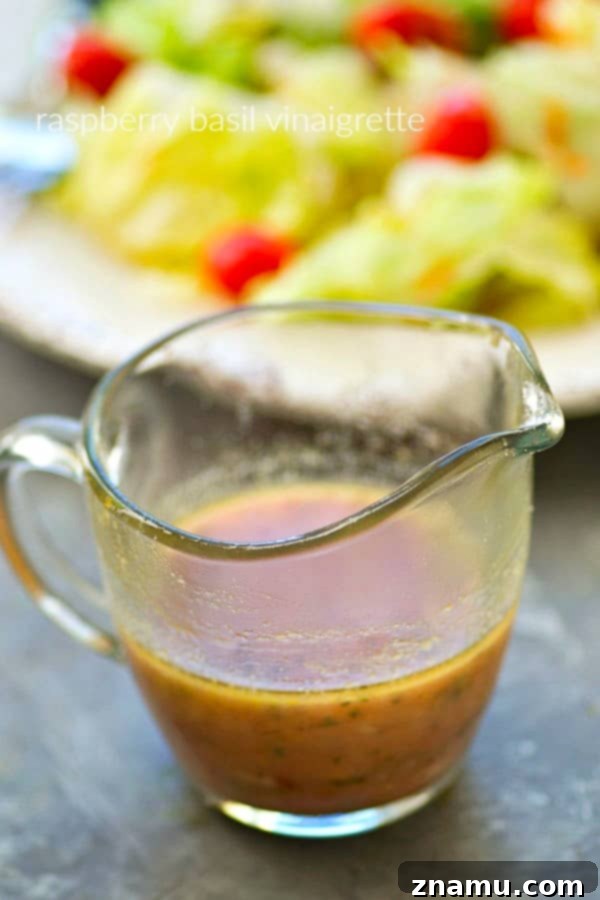 Six Vinaigrettes From One Simple Base 7 Fresh raspberry basil vinaigrette, a vibrant homemade salad dressing combining sweet fruit with aromatic herbs, ideal for spring greens and chicken.