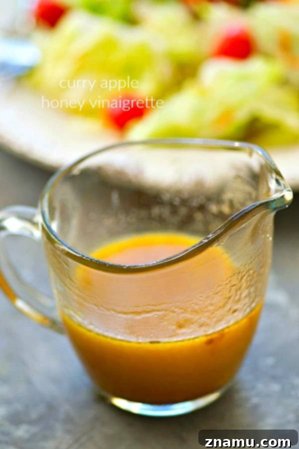 Six Vinaigrettes From One Simple Base 8 Unique curry apple honey vinaigrette, an easy homemade dressing with warm spices, sweet honey, and tangy apple cider vinegar for a surprising flavor.