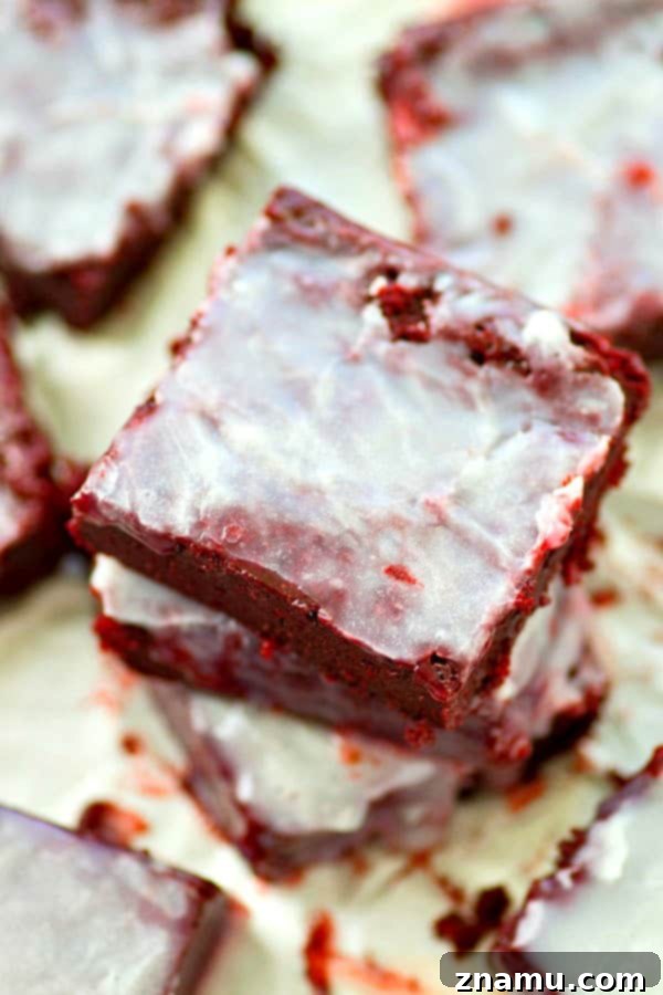 White Chocolate Red Velvet Brownie Bites ready to be served