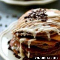 Lighter Double Chocolate Pancakes Espresso Glazed 8 Fluffy double chocolate pancakes with a LIGHTER twist to keep the calories down so you can fill your plate! Drizzle these chocolate-lover's pancakes with tons of espresso glaze!