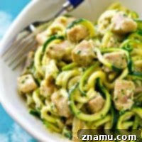 Creamy One-Pot Pesto Chicken Zoodles Alfredo 8 Pesto Chicken Alfredo Zucchini Noodles