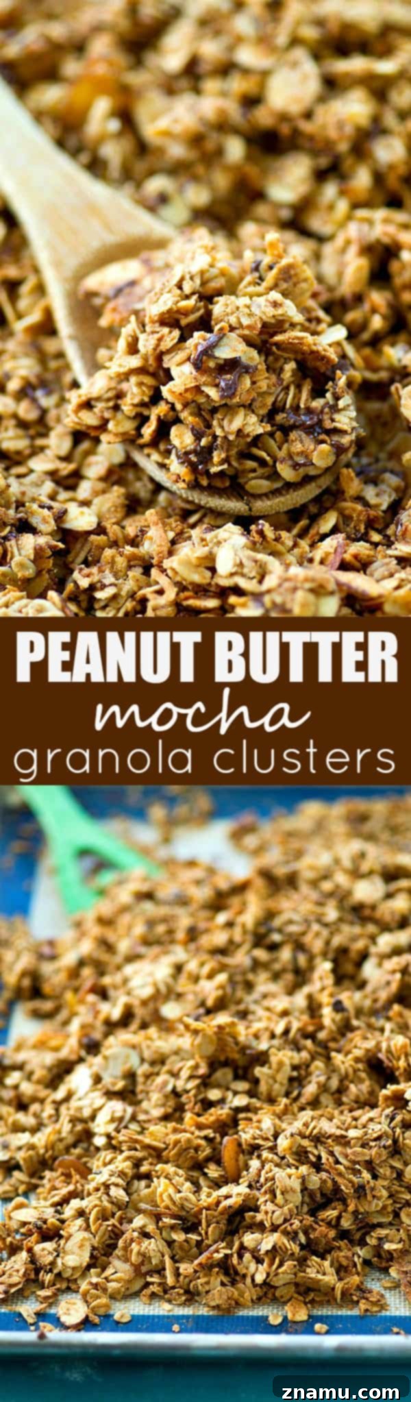 Peanut Butter Mocha Dream Clusters 7 This mocha granola is a peanut butter chocolate lover's dream! It's easy to bake up and SO good with vanilla greek yogurt...or just by the handful.