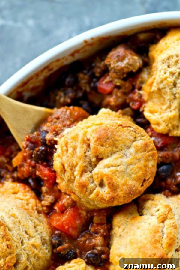Hearty Turkey Chili Casserole with Cheesy Biscuits 2 Healthier turkey chili in chili casserole form with irresistible flaky cheddar biscuits on top. This easy weeknight dinner is ready in only 30 minutes and your soon-to-be most favorite way to eat chili!