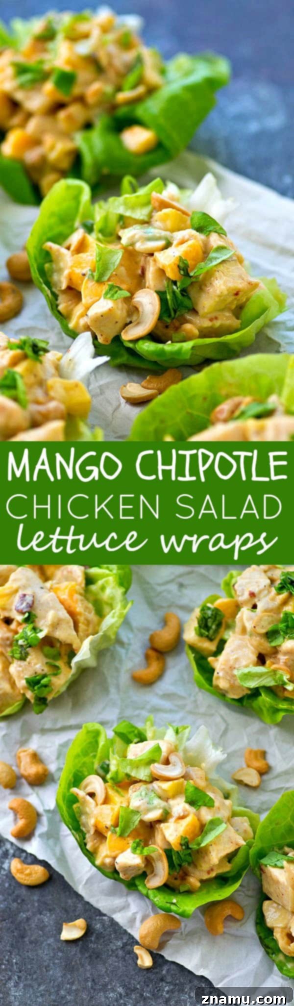 Tropical Fire Chicken Lettuce Wraps 7 These kickin' chicken salad lettuce wraps are packed with the perfect balance of zingy chipotle flavors and sweet mango.---they're SO easy to throw together in less than 10 minutes!