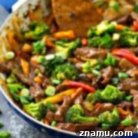 Flavorful Mongolian beef and veggies skillet, perfect for a busy weeknight.