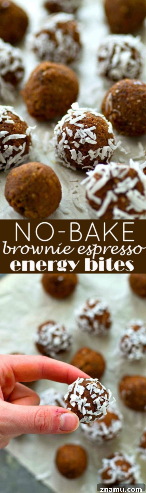 No-Bake Mocha Energy Bombs 7 Packed with tons of coffee and chocolate flavors and similar to the texture of a brownie, these no-bake energy bites will keep you going all afternoon!