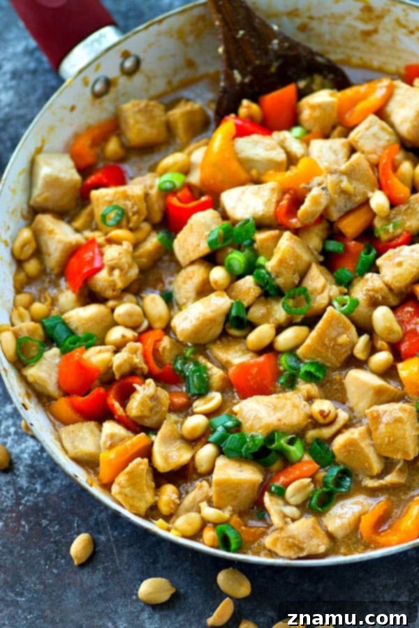 Quick Lighter Kung Pao Chicken Skillet 3 Healthy Kung Pao Chicken in a Skillet, ready for a quick and easy dinner.