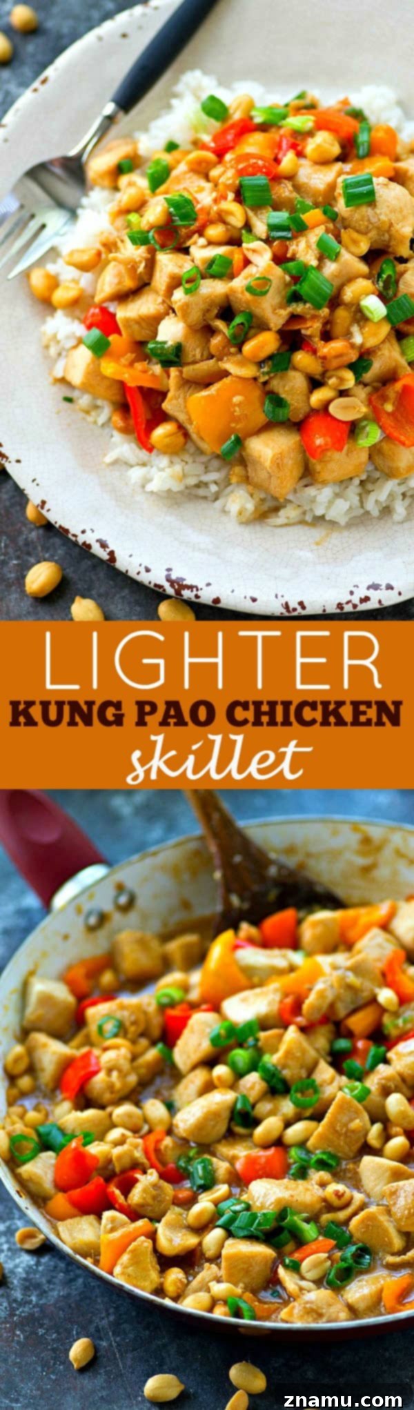 Quick Lighter Kung Pao Chicken Skillet 7 Finished Lighter Kung Pao Chicken Skillet, served hot with rice.