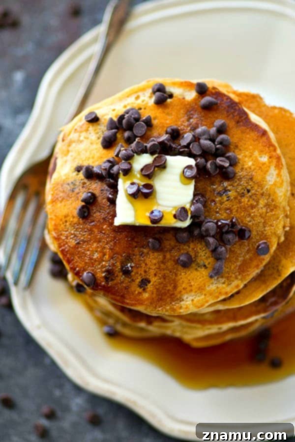 Decadent Almond Butter Chocolate Chip Flapjacks 3 These thick, light, and delicious almond butter chocolate chip pancakes are incredibly easy to make from scratch.