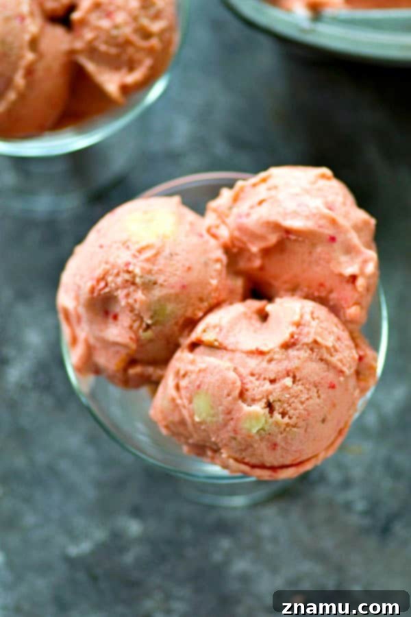 Effortless Black Cherry Banana Delight 6 Three scoops of no-churn black cherry banana ice cream served in a bowl.