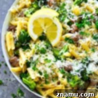 Sausage Roasted Broccoli Lemon Penne Skillet